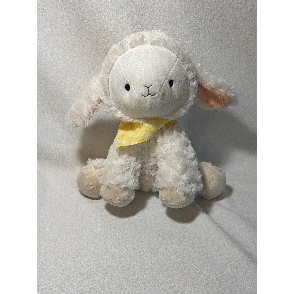 Hallmark Plush Lamb Sheep Cream Shaggy Stuffed Animal Yellow Gingham Scarf